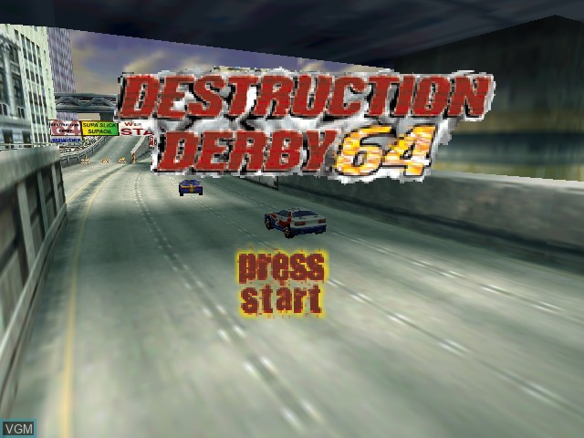 Title screen of the game Destruction Derby 64 on Nintendo 64