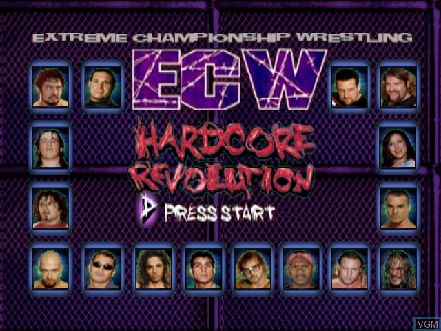 Title screen of the game ECW Hardcore Revolution on Nintendo 64