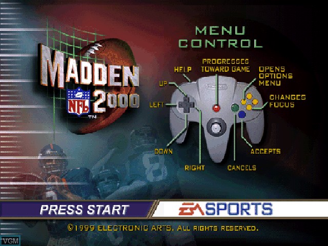 Title screen of the game Madden NFL 2000 on Nintendo 64
