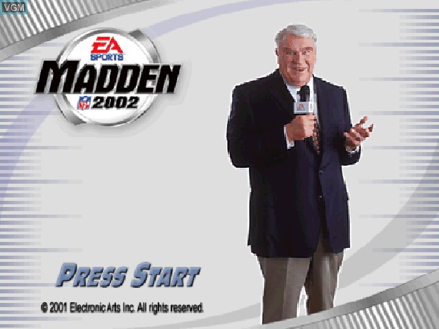 Title screen of the game Madden NFL 2002 on Nintendo 64