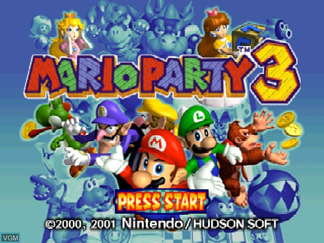 Title screen of the game Mario Party 3 on Nintendo 64