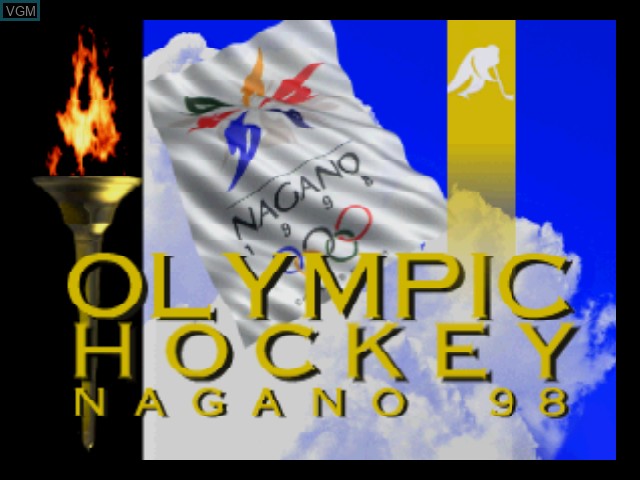 Title screen of the game Olympic Hockey 98 on Nintendo 64