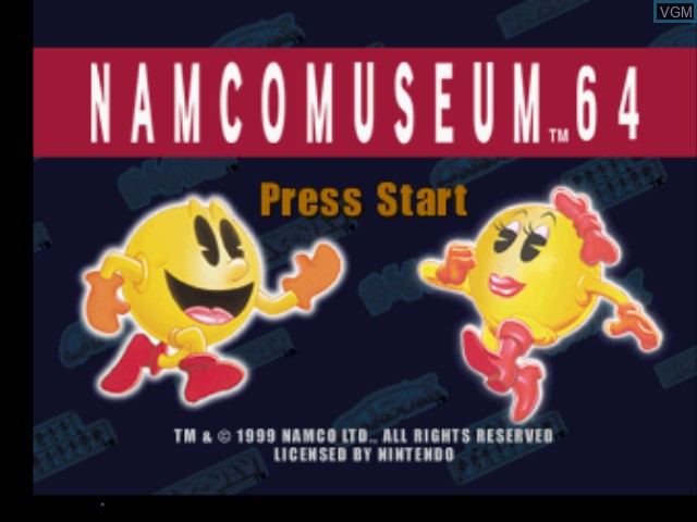 Title screen of the game Namco Museum 64 on Nintendo 64