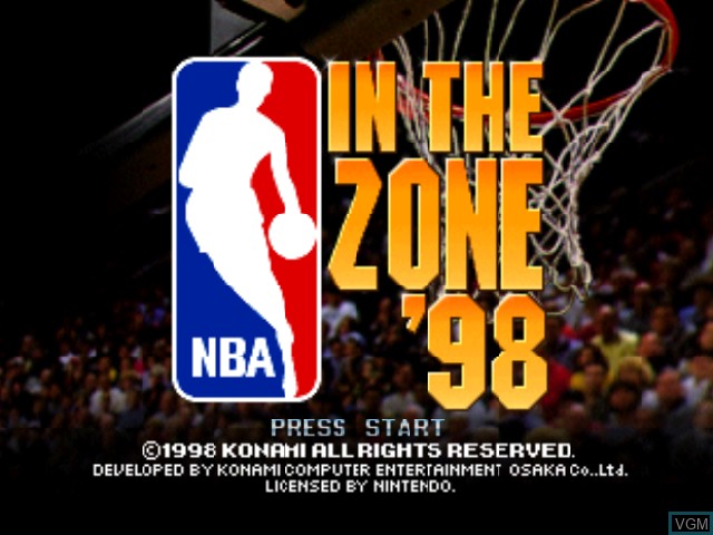 Title screen of the game NBA In The Zone '98 on Nintendo 64