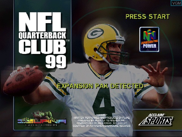 Title screen of the game NFL Quarterback Club 99 on Nintendo 64
