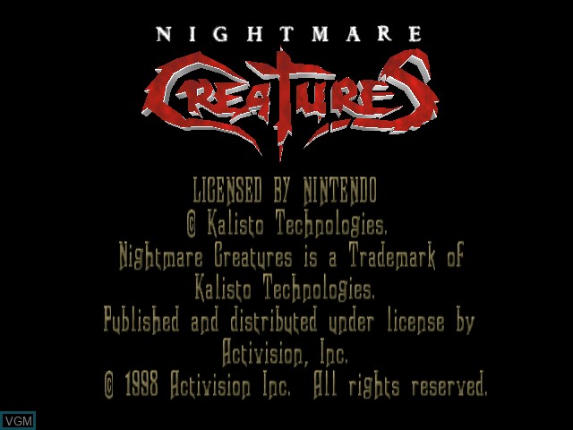 Title screen of the game Nightmare Creatures on Nintendo 64