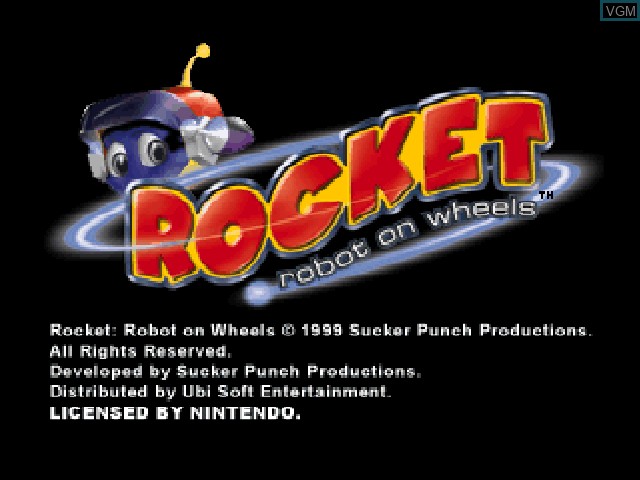 Title screen of the game Rocket - Robot on Wheels on Nintendo 64