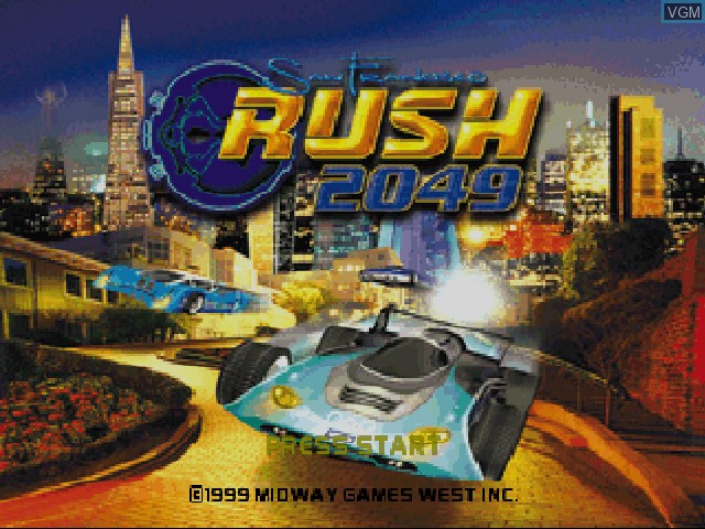 Title screen of the game San Francisco Rush 2049 on Nintendo 64