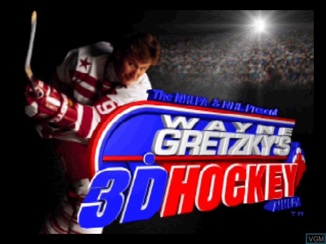 Title screen of the game Wayne Gretzky's 3D Hockey on Nintendo 64