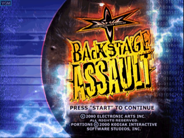 Title screen of the game WCW Backstage Assault on Nintendo 64