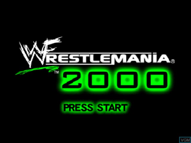 Title screen of the game WWF WrestleMania 2000 on Nintendo 64