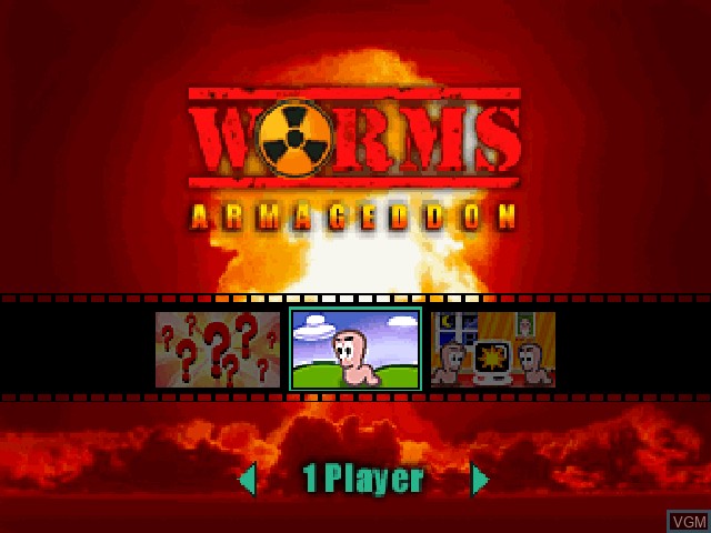 Menu screen of the game Worms Armageddon on Nintendo 64