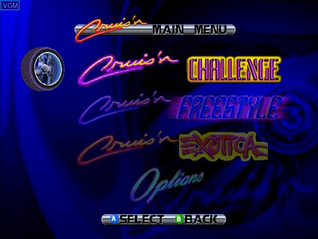 Menu screen of the game Cruis'n Exotica on Nintendo 64