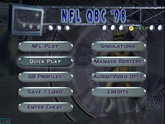 Menu screen of the game NFL Quarterback Club 98 on Nintendo 64