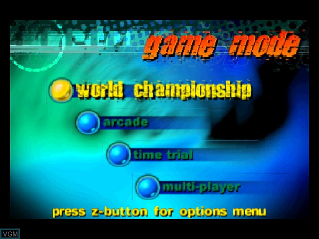 Menu screen of the game Destruction Derby 64 on Nintendo 64