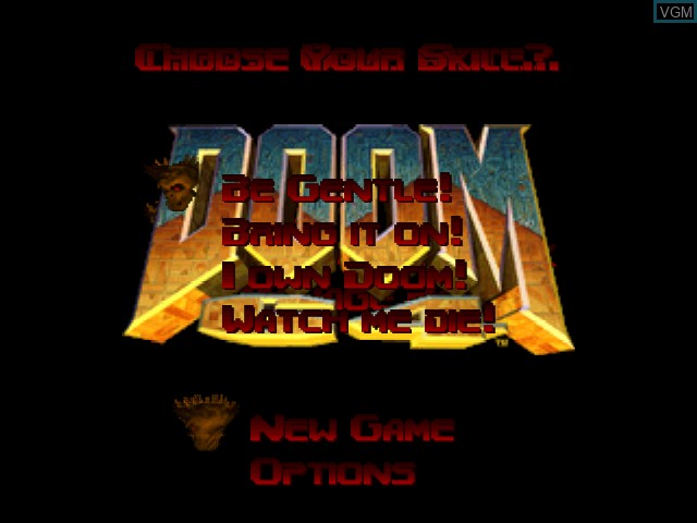 Menu screen of the game DOOM 64 on Nintendo 64