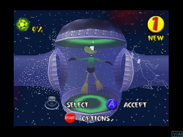 Menu screen of the game Looney Tunes Duck Dodgers Starring Daffy Duck on Nintendo 64
