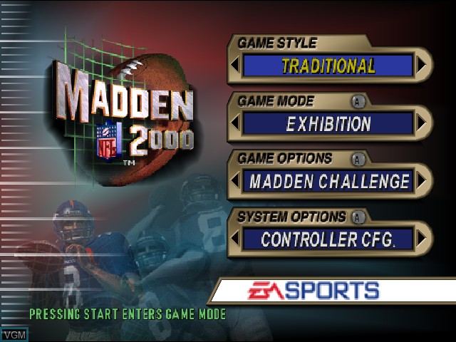 Menu screen of the game Madden NFL 2000 on Nintendo 64