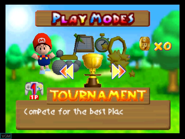 Menu screen of the game Mario Golf on Nintendo 64