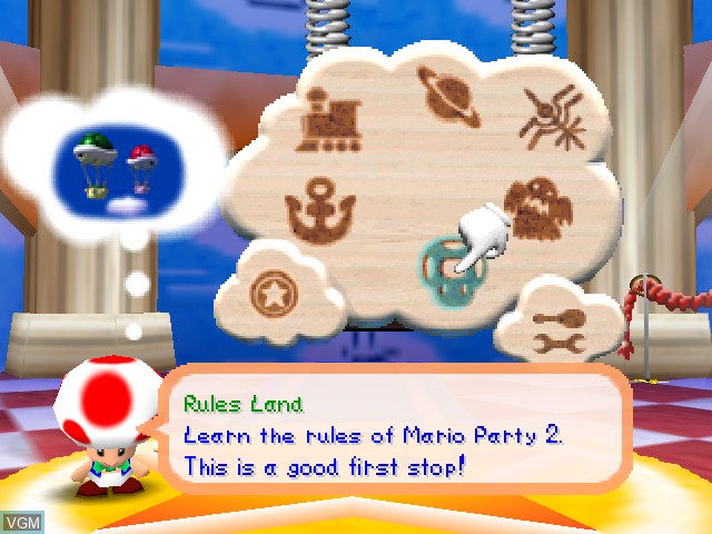 Menu screen of the game Mario Party 2 on Nintendo 64