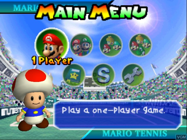 Menu screen of the game Mario Tennis on Nintendo 64