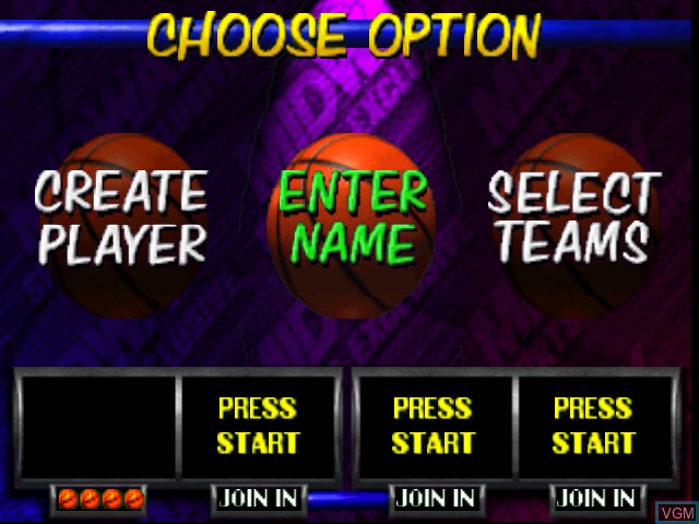 Menu screen of the game NBA Hangtime on Nintendo 64