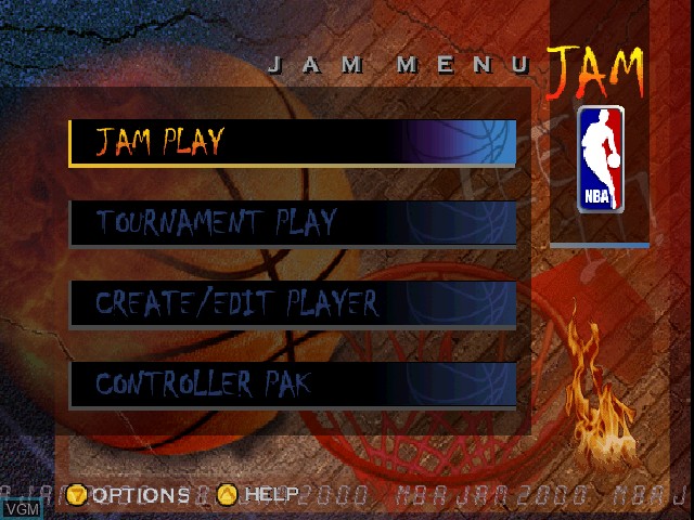 Menu screen of the game NBA Jam 2000 on Nintendo 64