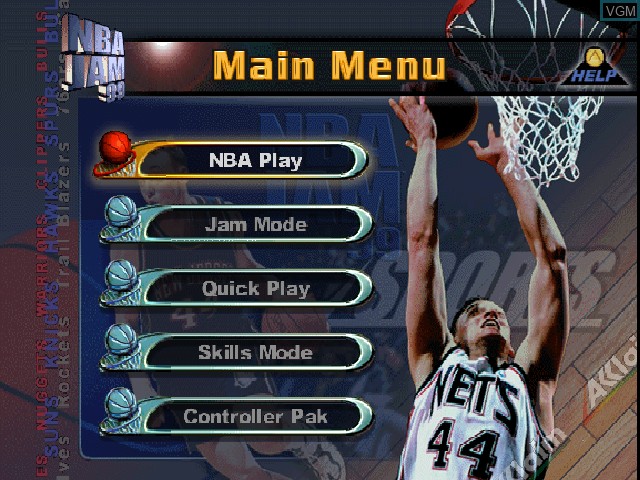 Menu screen of the game NBA Jam 99 on Nintendo 64