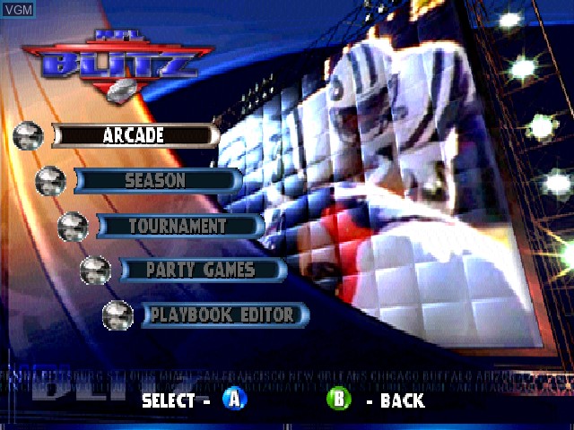 Menu screen of the game NFL Blitz Special Edition on Nintendo 64