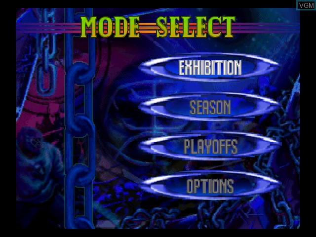 Menu screen of the game NHL Blades of Steel '99 on Nintendo 64