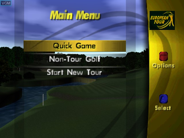 Menu screen of the game PGA European Tour on Nintendo 64