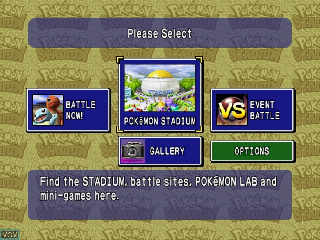Menu screen of the game Pokemon Stadium on Nintendo 64