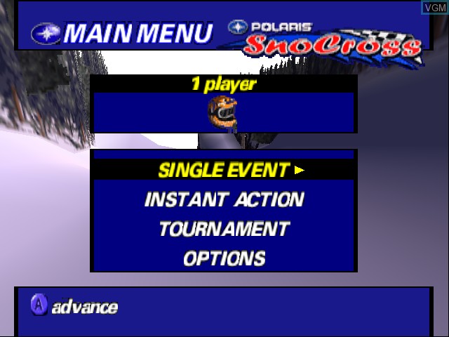 Menu screen of the game Polaris SnoCross on Nintendo 64
