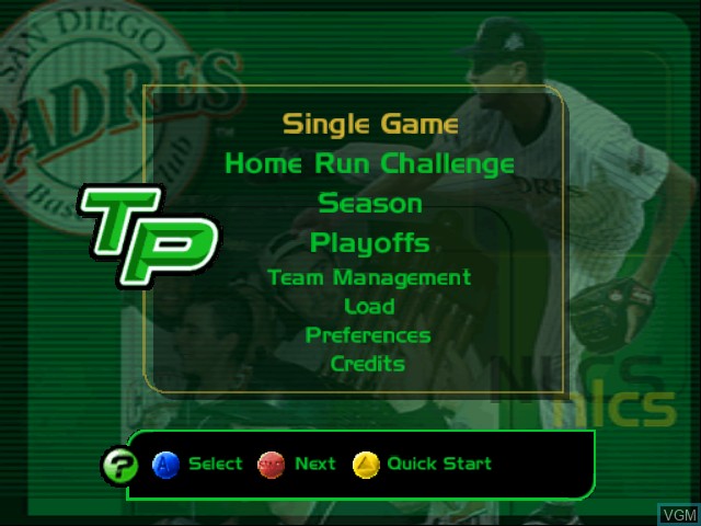 Menu screen of the game Triple Play 2000 on Nintendo 64