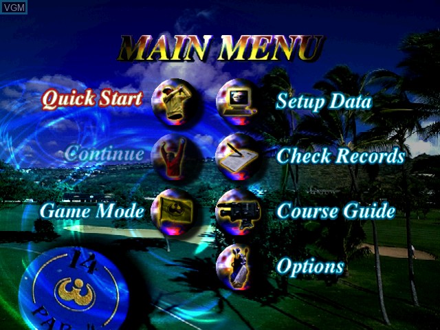 Menu screen of the game Waialae Country Club - True Golf Classics on Nintendo 64