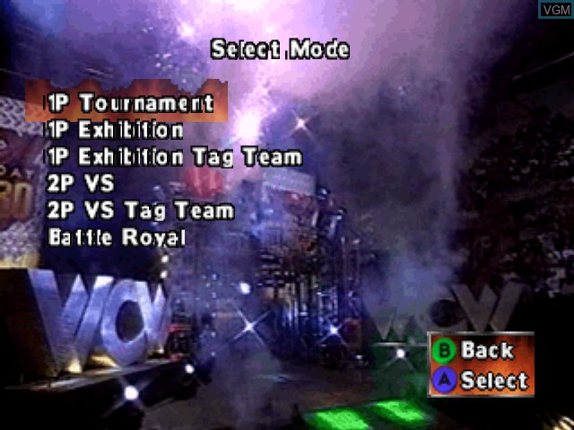 Menu screen of the game WCW Nitro on Nintendo 64