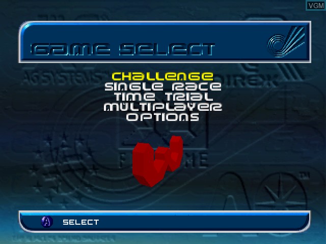 Menu screen of the game Wipeout 64 on Nintendo 64