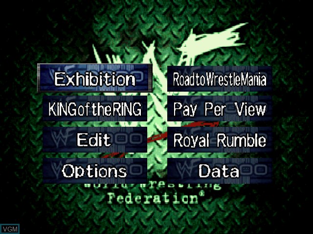 Menu screen of the game WWF WrestleMania 2000 on Nintendo 64
