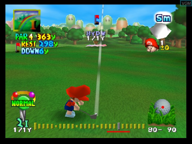 In-game screen of the game Mario Golf on Nintendo 64