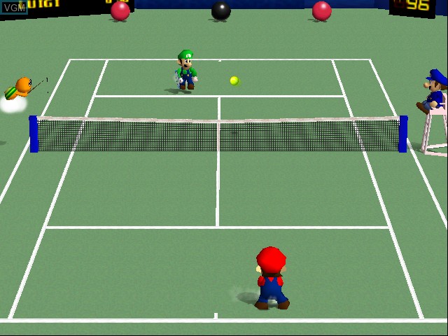 In-game screen of the game Mario Tennis on Nintendo 64
