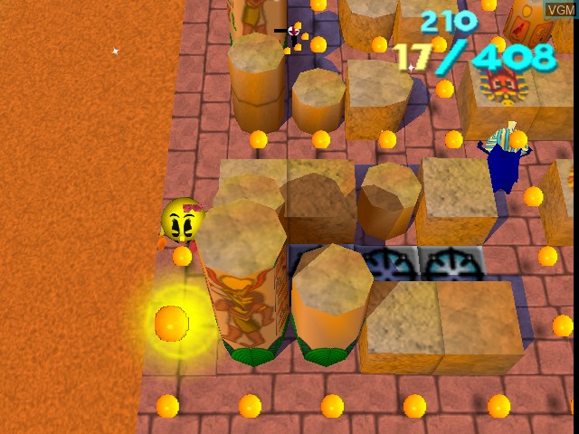 In-game screen of the game Ms. Pac-Man Maze Madness on Nintendo 64
