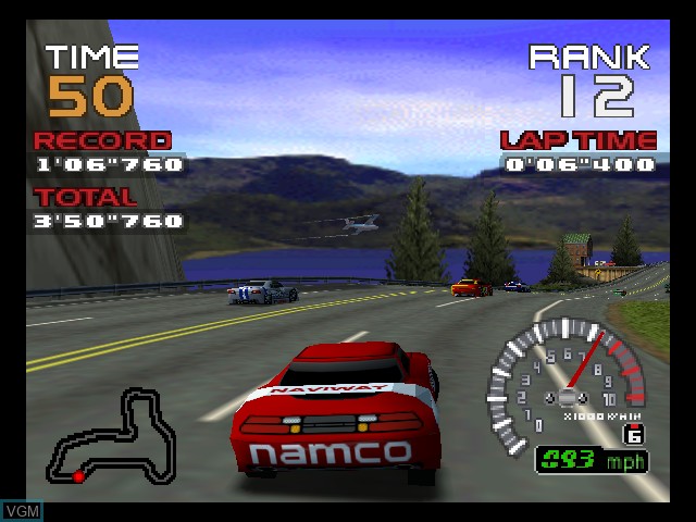 In-game screen of the game Ridge Racer 64 on Nintendo 64