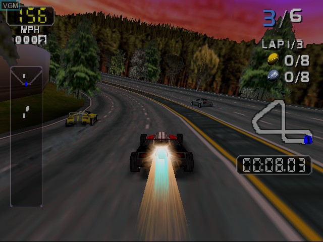 In-game screen of the game San Francisco Rush 2049 on Nintendo 64