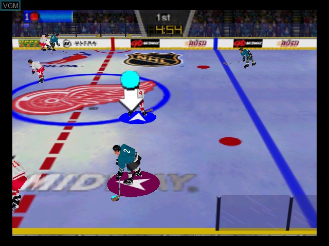 In-game screen of the game Wayne Gretzky's 3D Hockey '98 on Nintendo 64
