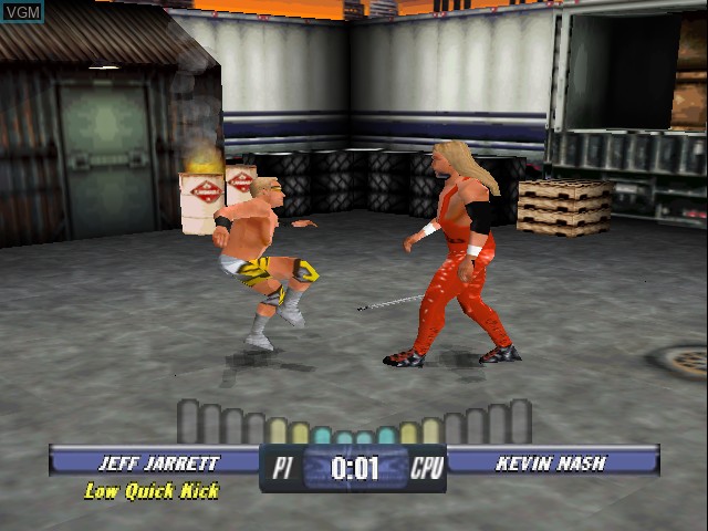 In-game screen of the game WCW Backstage Assault on Nintendo 64