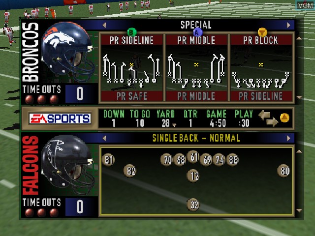 In-game screen of the game Madden NFL 2000 on Nintendo 64