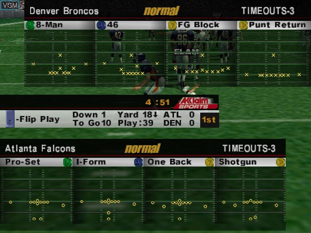 In-game screen of the game NFL Quarterback Club 2000 on Nintendo 64