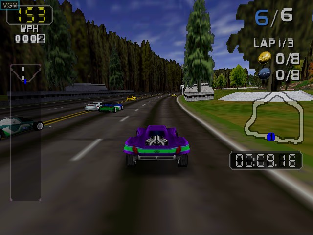 In-game screen of the game San Francisco Rush 2049 on Nintendo 64