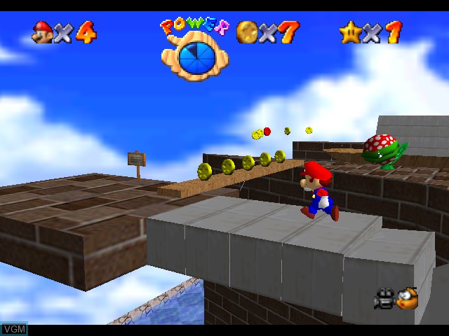 In-game screen of the game Super Mario 64 on Nintendo 64