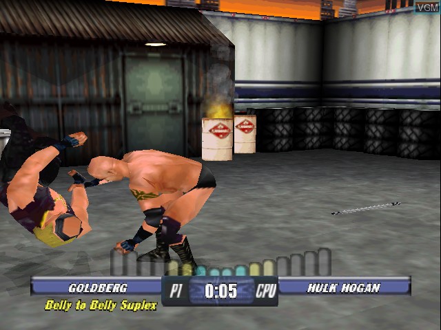In-game screen of the game WCW Backstage Assault on Nintendo 64
